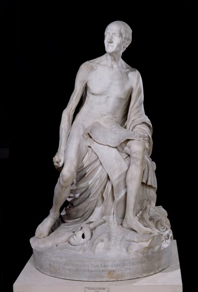 Voltairen (1694-1778) istuva patsas 1776 (marmori) tekijältä Jean Baptiste Pigalle