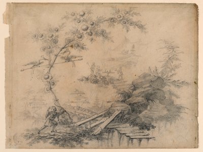 Piirustus, Chinoiserie Fantasy, n. 1780 tekijältä Jean Baptiste Pillement