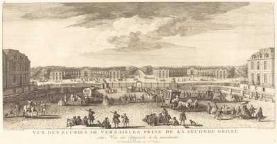 Näkymä Versaillesin tallille otettuna toisesta portista tekijältä Jean Baptiste Rigaud