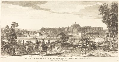 Näkymä linnalle ja osalle Versaillesin kaupunkia tekijältä Jean Baptiste Rigaud