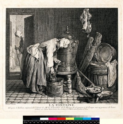 La Fontaine, kaiverrus Charles Nicolas Cochin I (1688-1754) 1739 (etsaus ja kaiverrus kudospaperille) tekijältä Jean Baptiste Simeon (after) Chardin