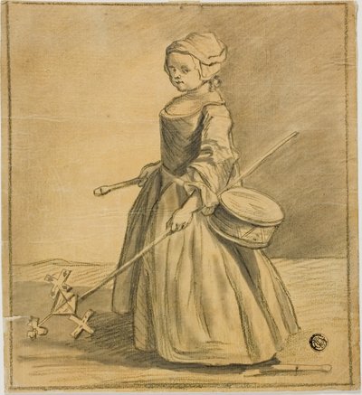 Tyttö leikkii rummun kanssa tekijältä Jean-Baptiste Simeon Chardin