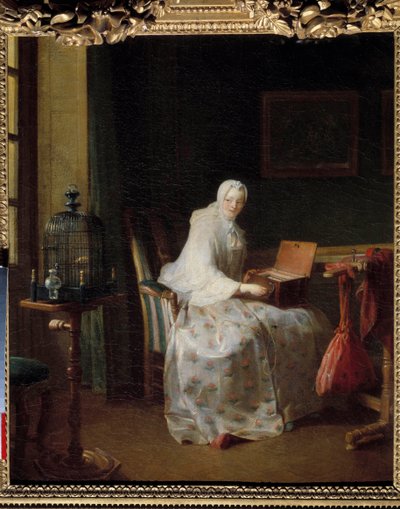 La serinette ou dame -variantti ses huvituksia Jean Baptiste Simeon Chardinin (1699-1779) maalaus 1700-luvun su. 0,50 x 0,43 m tekijältä Jean Baptiste Simeon Chardin