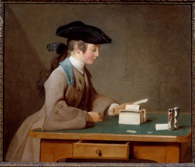 Korttitalo tai Jean Baptiste Simeon Chardinin (1699-1779) Monsieur Le Noirin maalauksen ääni 1737 su. 0,6x0,71 m Lontoo, kansallisgalleria - Korttitalo (tai herra Noirin poika) - Jean Baptiste Simeon Chardinin (1699-1779) maalaus, öljy tekijältä Jean Baptiste Simeon Chardin