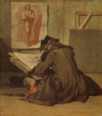 Nuoren opiskelijan piirustus (öljy tammelle) tekijältä Jean Baptiste Simeon Chardin