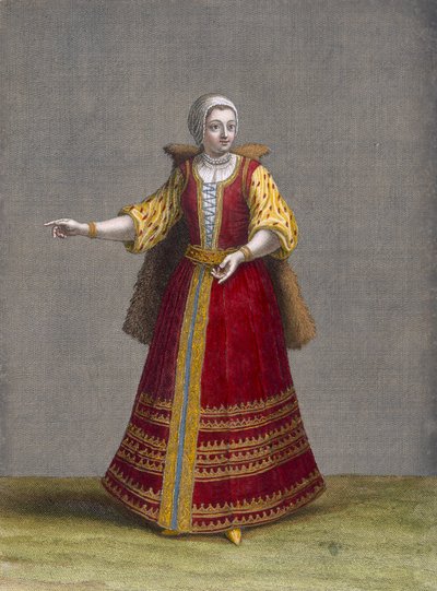 Unkarilainen nainen, levy 77 Charles de Ferriolin kokoelmasta Sata vedosta, jotka edustavat Levantin eri kansakuntia, kaiverrus Jean-Baptiste Haussard (fl.1679-1749), 1707-08 ( tekijältä Jean Baptiste Vanmour