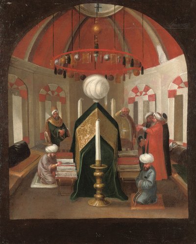 Turkkilainen mausoleumi hahmoineen sulttaanin haudalla tekijältä Jean Baptiste Vanmour