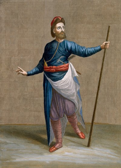 Armenialainen arkkitehti, levy 88 Charles de Ferriolin kokoelmasta Sata vedosta, jotka edustavat Levantin eri kansakuntia, kaiverrus J. de Franssieres, 1707-08 (värillinen kaiverrus) tekijältä Jean Baptiste Vanmour