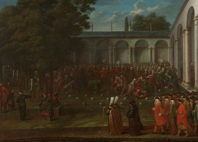 Cornelis Calkoen matkalla sulttaani Ahmed III:n audienssille, noin 1727-30. tekijältä Jean Baptiste Vanmour