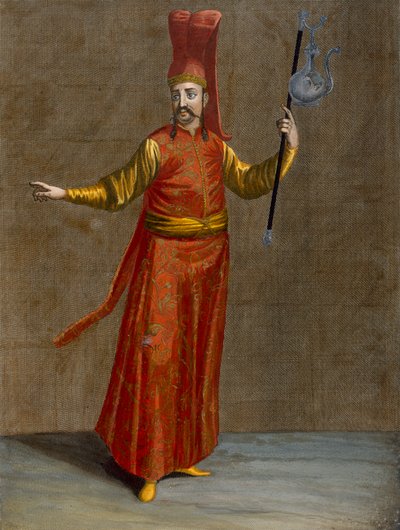 Ibriktar Agassi, levy 6 Charles de Ferriolin "Collection of One Hundred Prints Representing the Different Nations of the Levant" -teoksesta, kaiverrettu Gerard Scotinin (1671-1716) toimesta, 1707-08 (värillinen en). tekijältä Jean Baptiste Vanmour