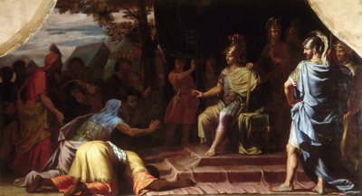 Aleksanteri Suuri vastaanottaa uutisen gymnosofi Calanuksen polttokuolemasta tekijältä Jean Baptiste de Champaigne