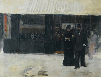 Pariskunta koruliikkeen edessä (öljy kankaalle) tekijältä Jean Beraud