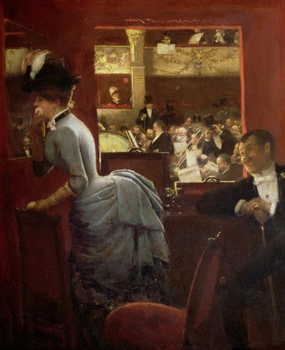 Kylpyamme Variety-teatterissa Theatre Box at the Variety, 1883. tekijältä Jean Beraud