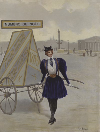 La Reclame de lAvenir (Tulevaisuuden mainonta). Kansikuva Le Figaro Illustresta, joulukuu 1895 tekijältä Jean Beraud