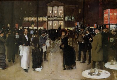 Boulevard Montmartre yöllä, Théâtre des Variétésin edessä, noin 1885. tekijältä Jean Beraud