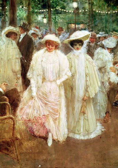 Pariisin puutarhat eli Yön kaunottaret, 1905 (yksityiskohta vuodelta 19977) tekijältä Jean Beraud