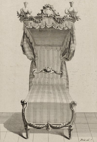 Ranskalainen sänky, julkaistu 1770-luvun puolivälissä (kaiverrus paperille) tekijältä Jean Charles (after) Delafosse