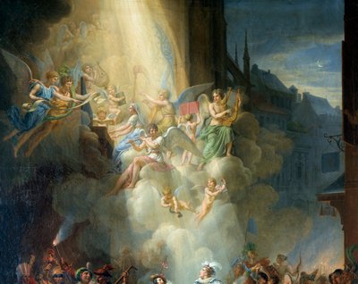 Yksityiskohta "" Henri de Joyeusen kääntymys"" (1500-luku). Muusikko enkelit. Jean Charles Tardieun (1765-1830) maalaus tekijältä Jean Charles Tardieu