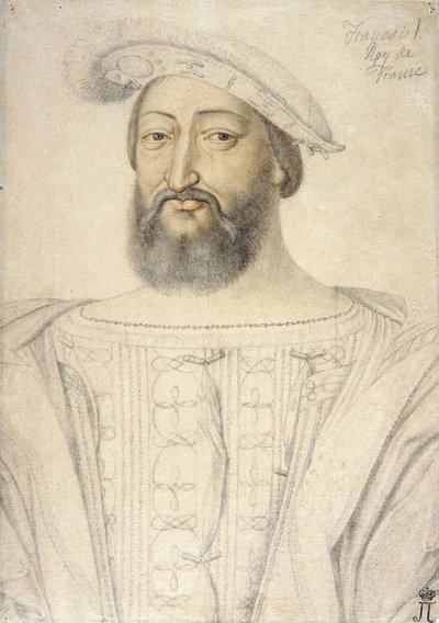 Muotokuva Francis I:stä (1494-1547), Ranskan kuningas par Clouet, Jean (n. 1485-1541). Musta liitu ja sangviini paperille, koko: 31,6x22,5, 1500-luvun ensimmäinen puolisko, Valtion Eremitaaši, Pietari tekijältä Jean Clouet