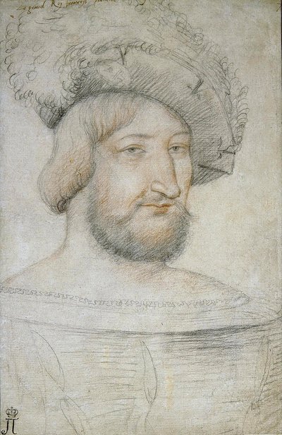 Muotokuva Francis I:stä (1494-1547), Ranskan kuningas par Clouet, Jean (n. 1485-1541). Musta liitu ja sangviini paperille, koko: 29,3x19,1, 1500-luvun ensimmäinen puolisko, Valtion Eremitaaši, Pietari tekijältä Jean Clouet