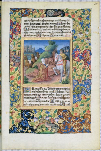 neiti Lat. Q.v.I.126 f.35 Abigailin ja Davidin tapaaminen, Louis dOrleansin tuntikirjasta, 1490 tekijältä Jean Colombe