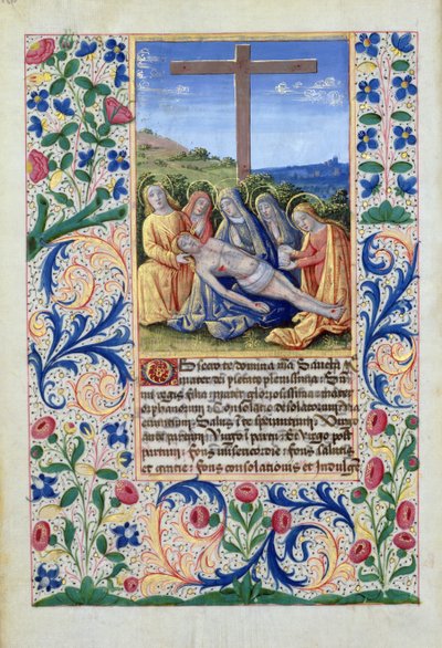 neiti Lat. Q.v.I.126 f.91v Valituslaulu, Louis dOrleansin tuntien kirjasta, 1469 tekijältä Jean Colombe