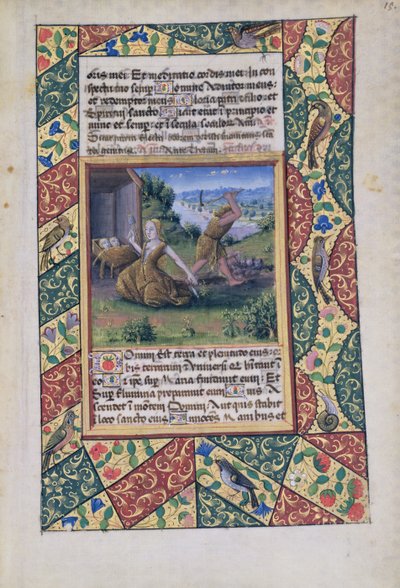 neiti Lat. Q.v.I.126 fol.15 Aadam ja Eeva uurastavat, Louis dOrleansin tuntien kirjasta, 1490 tekijältä Jean Colombe