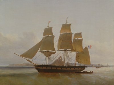 Kolmimastoinen vene Le Havren satamassa, 1846 tekijältä Jean Dominique Drouin