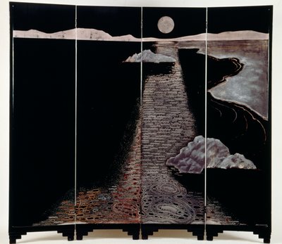 Light of Moon (Claire De Lune), näyttö neljällä paneelilla, 20. (lakattu hopea) tekijältä Jean Dunand