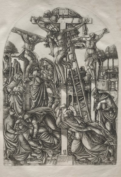 Kristus ristillä kahden varkaan välissä, ennen vuotta 1561. tekijältä Jean Duvet