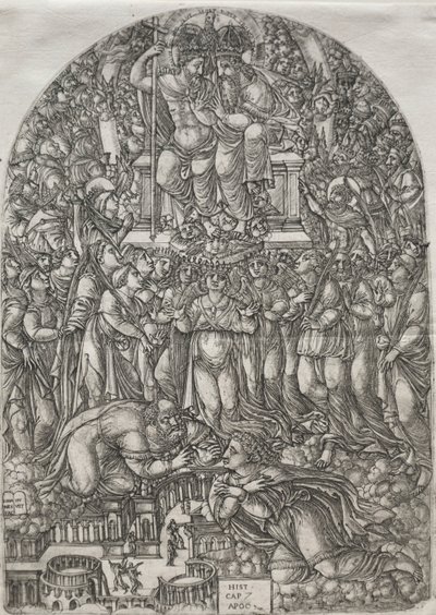 Apokalypsi: Lukematon joukko, joka seisoo valtaistuimen edessä, 1555. tekijältä Jean Duvet