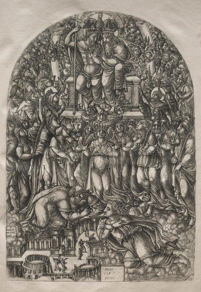 Apokalypsi: lukematon joukko, joka seisoo valtaistuimen edessä, 1546-1556. tekijältä Jean Duvet