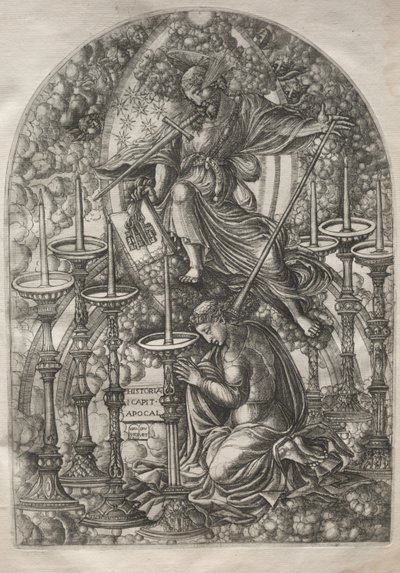 Apokalypsi: Pyhä Johannes näkee seitsemän kultaista kynttilänjalkaa, 1546-1556. tekijältä Jean Duvet