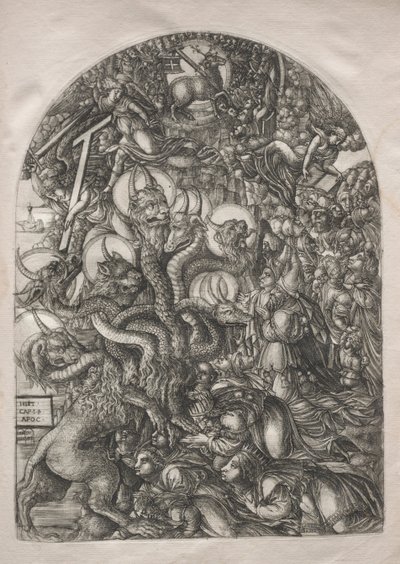 Apokalypsi: Peto, jolla on seitsemän päätä ja kymmenen sarvea, 1546-1556. tekijältä Jean Duvet