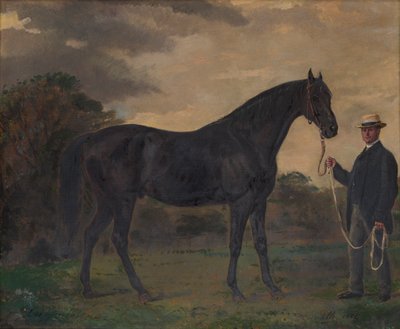 Chippendale & a Groom in Landscape, n. 1837-1900 (öljy kankaalle) tekijältä Jean Edouard Lacretelle