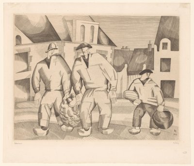 Kolme merimiestä kadulla Les trois marins tekijältä Jean Emile Laboureur (signed by artist)