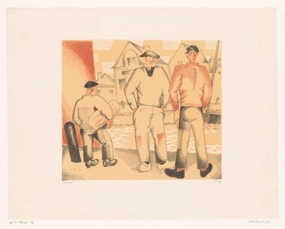 Drie vissers aan de kade Kalastajat ja sammal tekijältä Jean Emile Laboureur