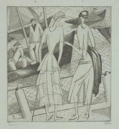 Nuoret naiset satamassa tekijältä Jean Emile Laboureur