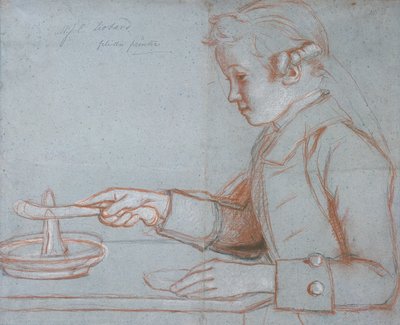 Jean Etienne Liotard, taiteilijan poika aamiaisella, n. 1770 (punainen, musta ja valkoinen liitu sinisellä paperilla) tekijältä Jean Étienne Liotard