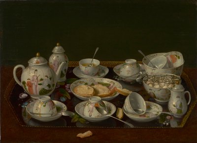 Asetelma: Teesetti, n. 1781-3 (öljy kankaalle kiinnitetty levylle) tekijältä Jean Étienne Liotard