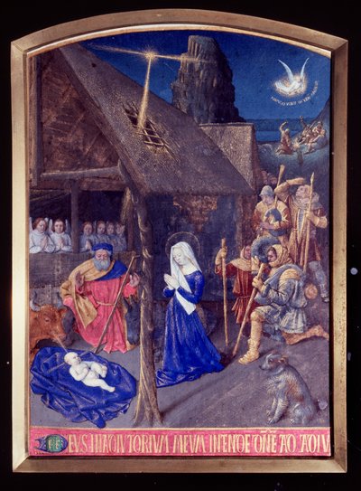 Madonnan päivät: syntymä ja paimenten palvonta pienoiskoossa Jean Fouquet