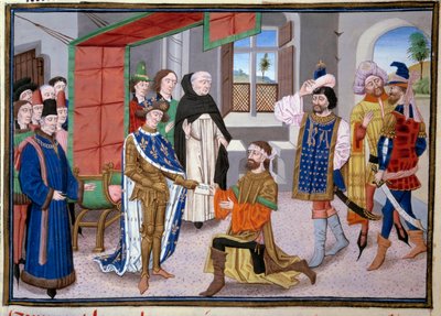 Seitsemäs ristiretki: Ranskan kuningas Saint Louis (tai Ludvig IX) (1214-1270) Nikosiassa Kyproksella noin 1245. Miniatyyri Jean Fouquet