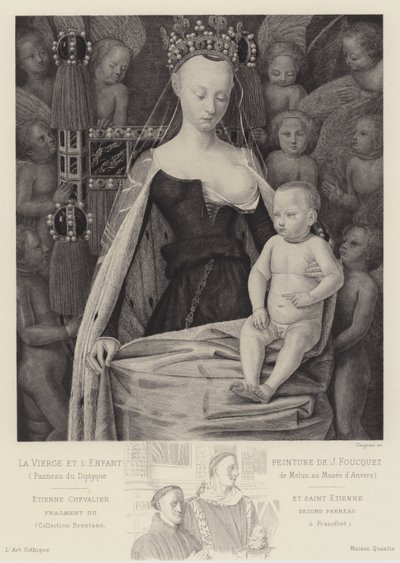 Neitsyt ja lapsi enkelien ympäröimänä, n. 1450. tekijältä Jean Fouquet