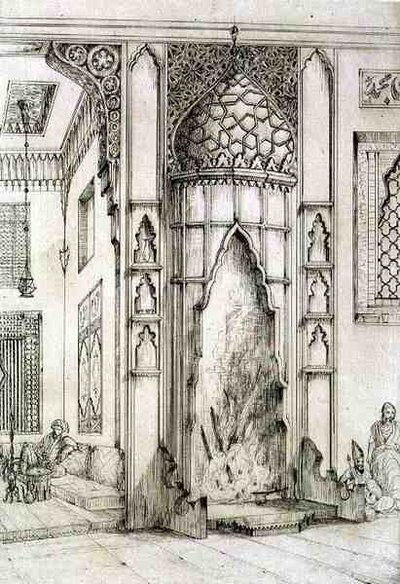 Takka Seitsemän tornin palatsissa Isfahanissa, teoksesta "Taide ja teollisuus", julkaisija Delatre, Paris tekijältä Jean Francois (after) Albanis de Beaumont