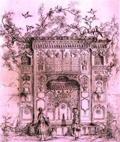 Koristesuihkulähde, lähellä Galata-tornia Konstantinopolissa, teoksesta "Taide ja teollisuus", julkaisija Delatre, Paris tekijältä Jean Francois (after) Albanis de Beaumont