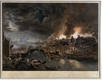 Granville liekeissä vendéalaisten piirittämänä, perustuu J. François Huen maalaukseen, n. 1800. tekijältä Jean Francois Hue