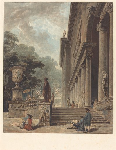 Palazzo Medicin pylväikkö ja puutarhat Palazzo Medicin pylväikkö ja puutarhat, n. 1776. tekijältä Jean Francois Janinet