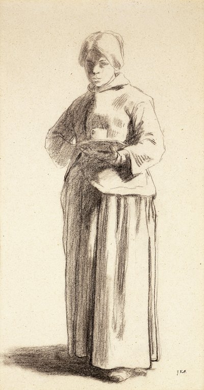 Pysyvä nainen pitelee kuppia, n. 1852-56 tekijältä Jean Francois Millet