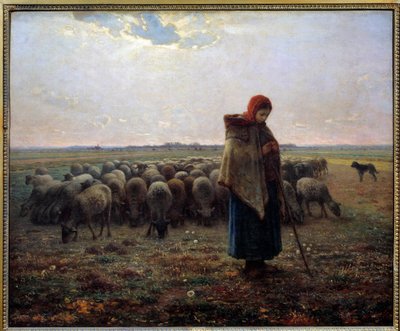 Bergere ja hänen lampaansa kutsuivat suurta paimenta. Jean Francois Milletin (1814-1875) maalaus tekijältä Jean Francois Millet