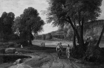 Klassinen maisema, jossa kaksi naista ja mies polulla, 166070. tekijältä Jean Francois Millet